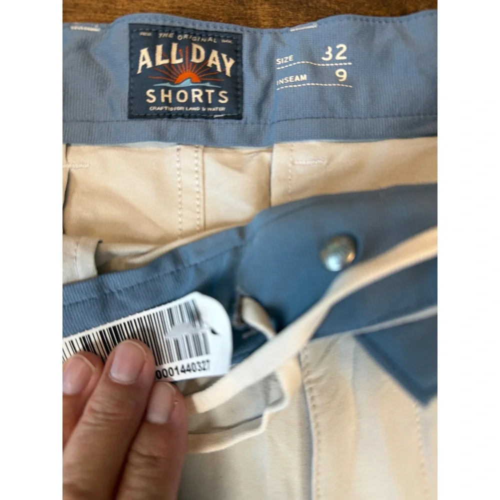 Faherty All Day Shorts Mens 35 Khaki Tan Hybrid Board Shorts 7 Inch Inseam
